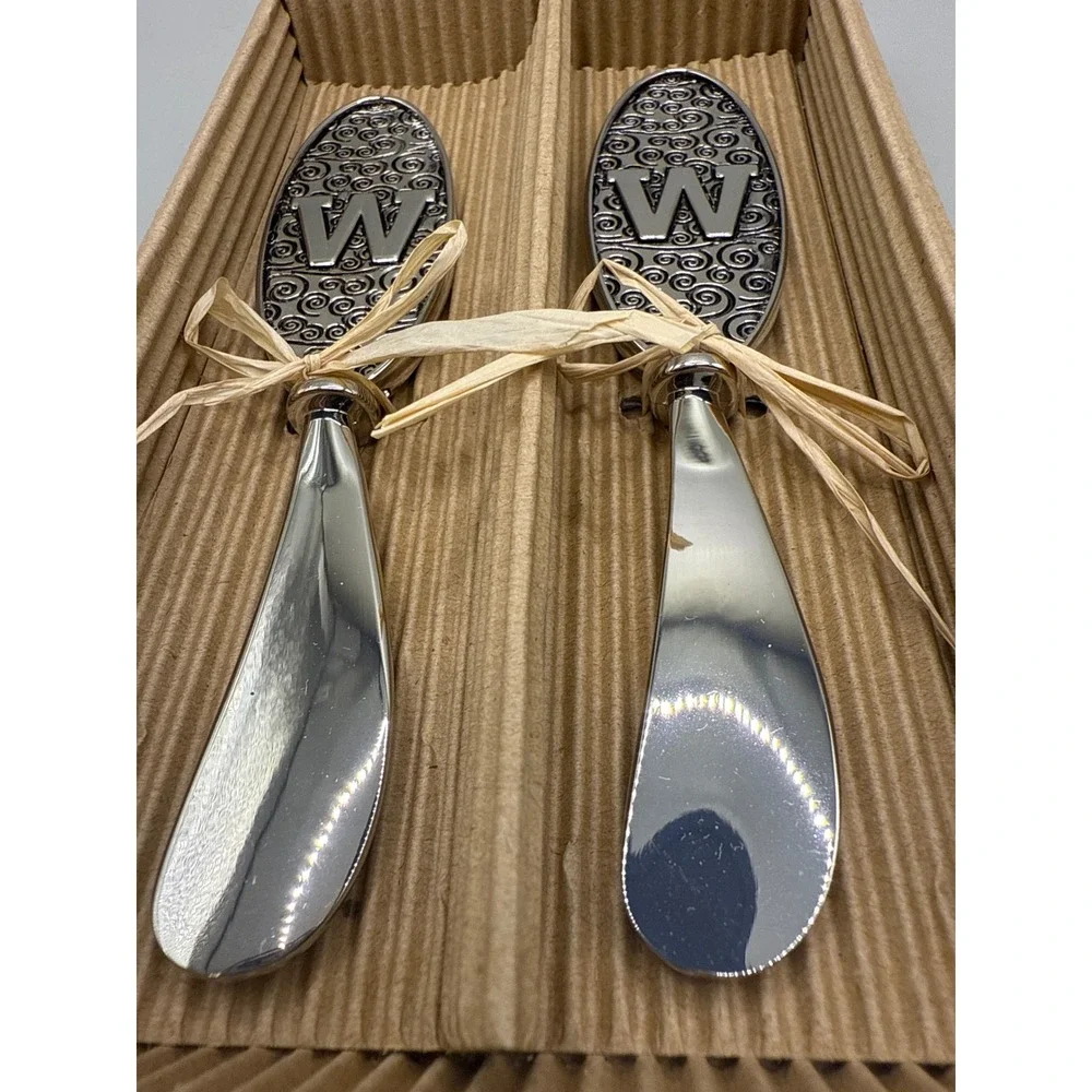Set of 2 Decorative Spreaders Monogram W Silver Tone‎